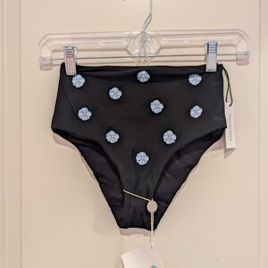 Anemone High Waisted Embroidered Cheeky Bottom - Black Floral XS